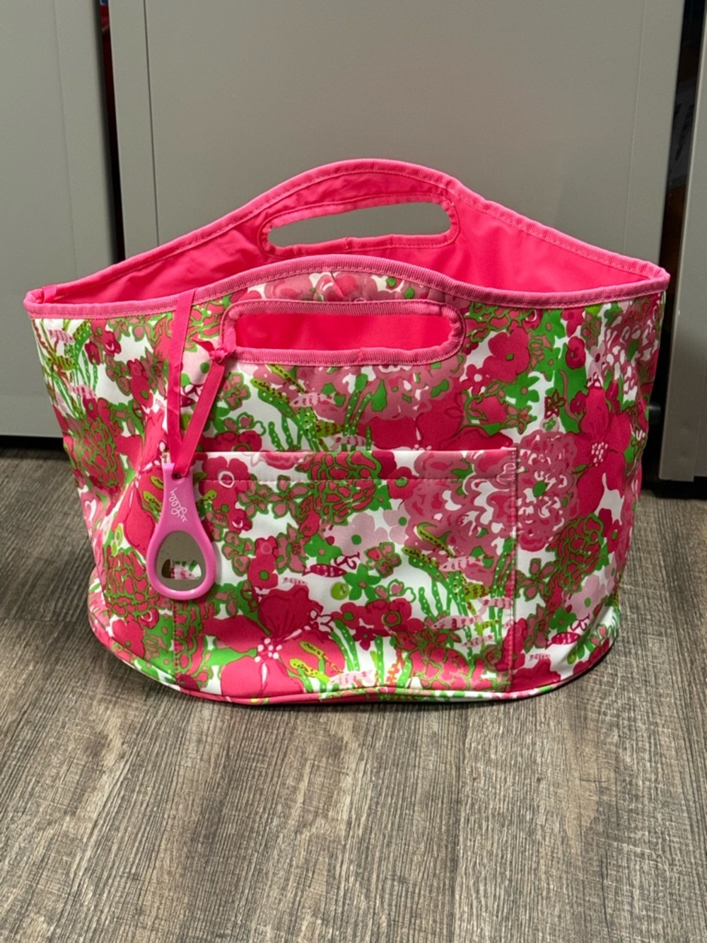 NWOT- Bright Pink Floral cooler/ drink Tote Bag